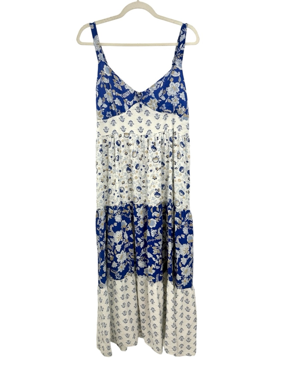 Perch Blu Pepper wildflower 1X Blue White Floral Tiered Midi Maxi Sundress Boho - Picture 2 of 14